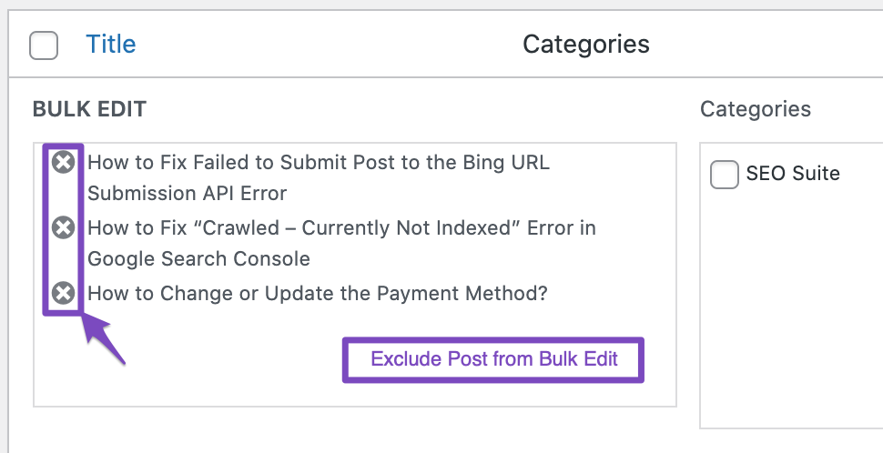 Exclude post from Bulk Edit