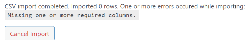 Error Message: Missing one or more required columns