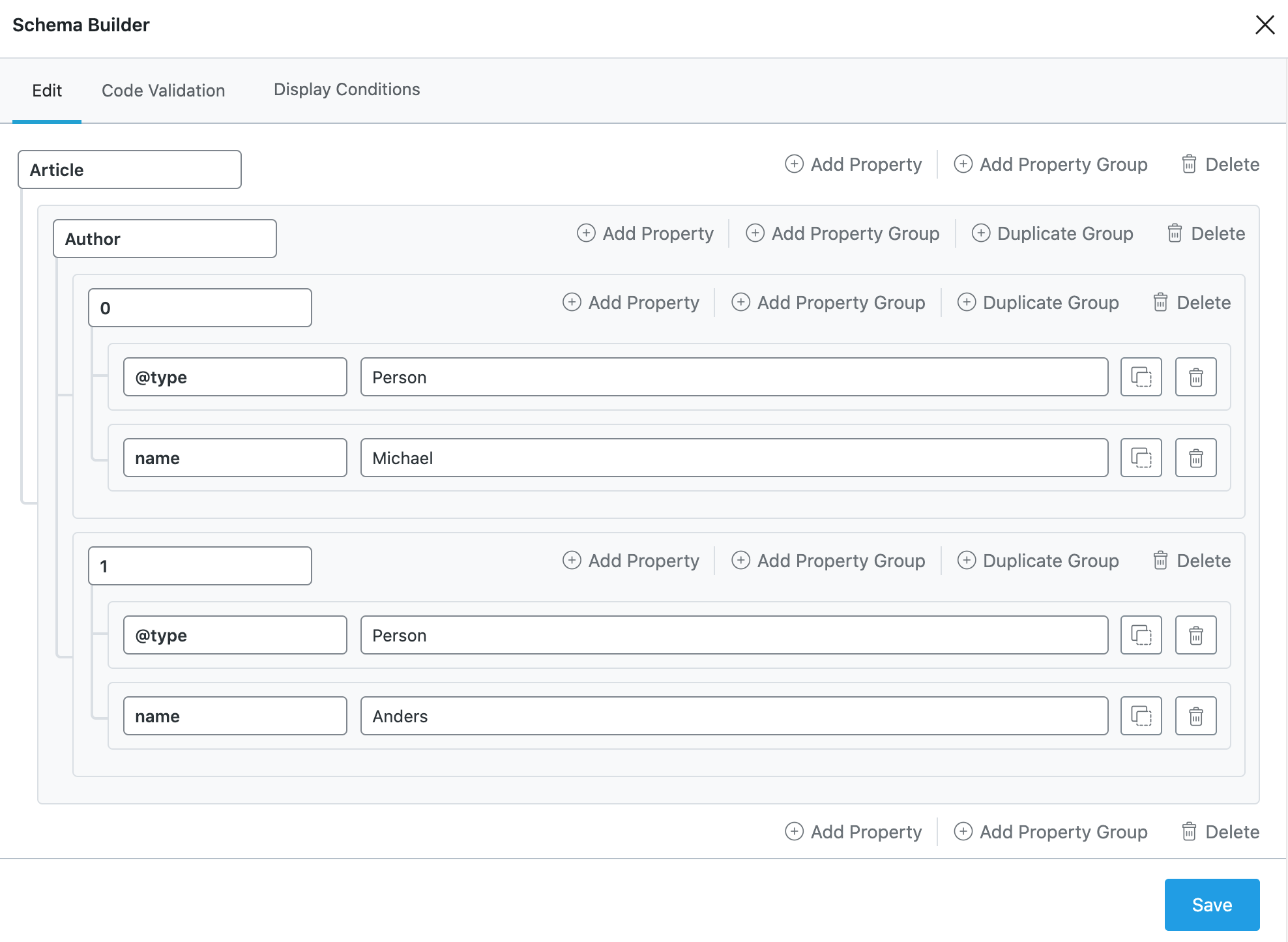 Array in Custom Schema Generator