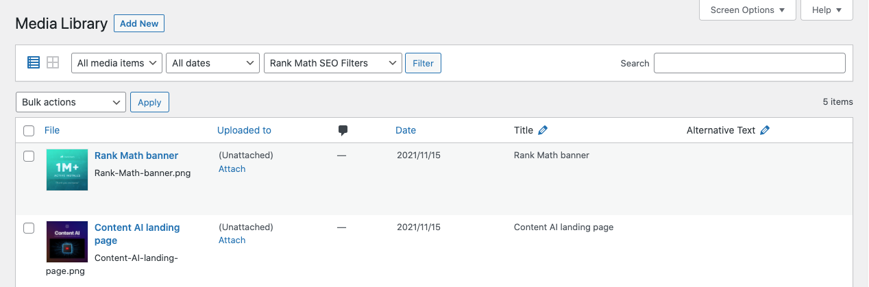 Bulk Editing options in Media Library