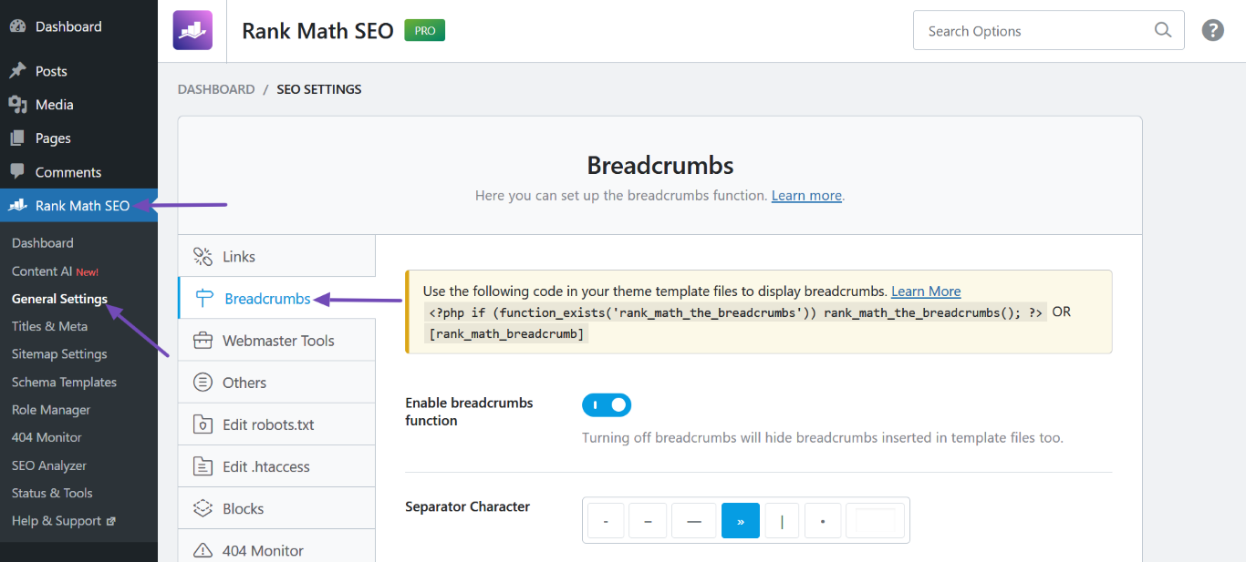 Navigate to Breadcrumbs