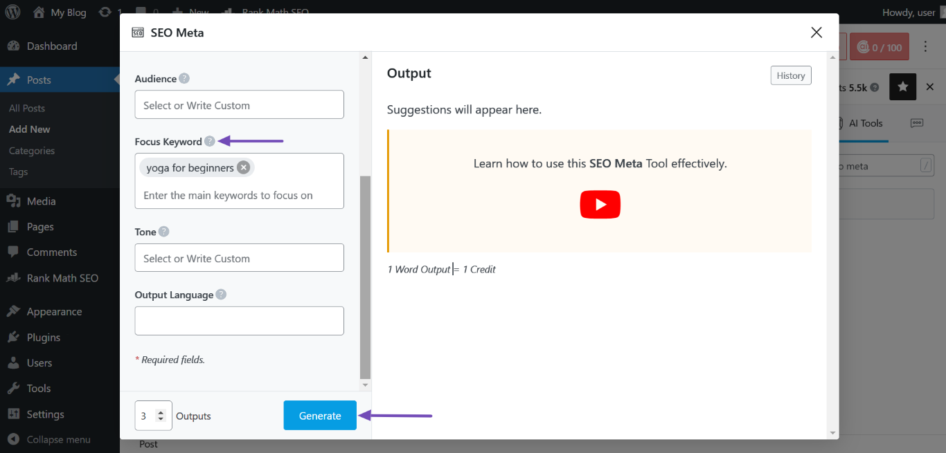 Paste the keyword into the Focus Keyword field