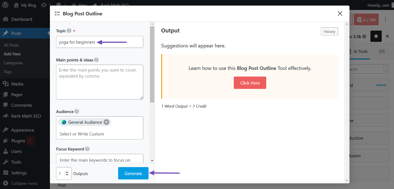 Paste the keyword into the Topic field