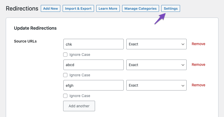 Redirection settings