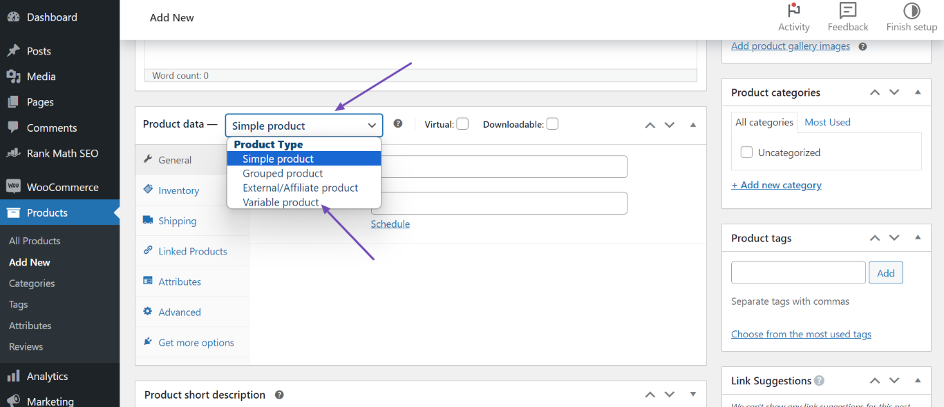 Select Variable product