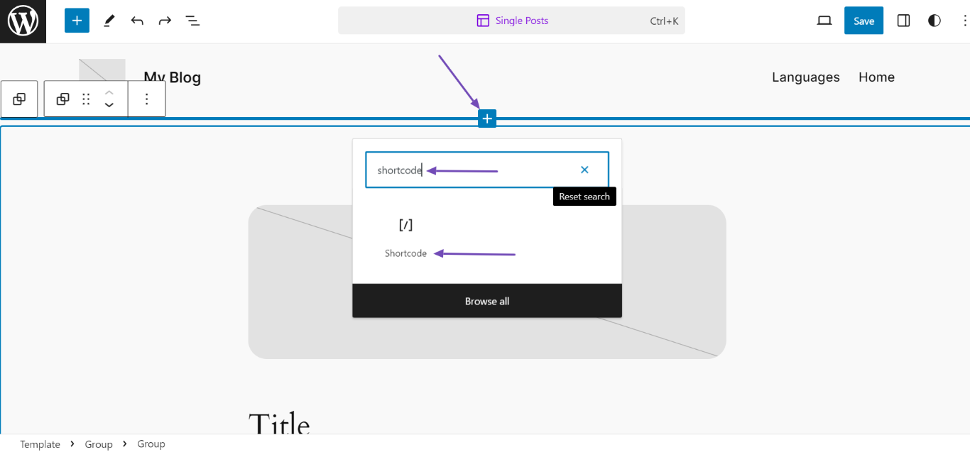 shortcode feature in block theme