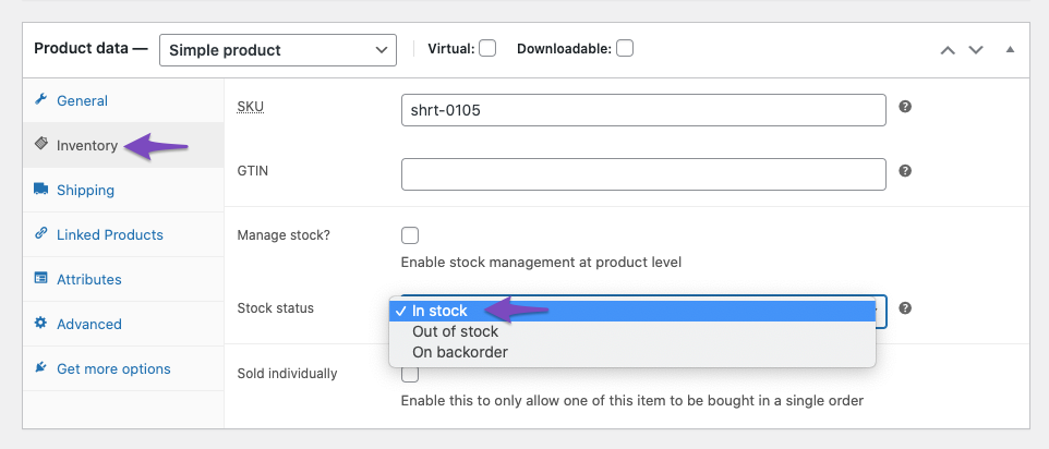 Stock status in WooCommerce