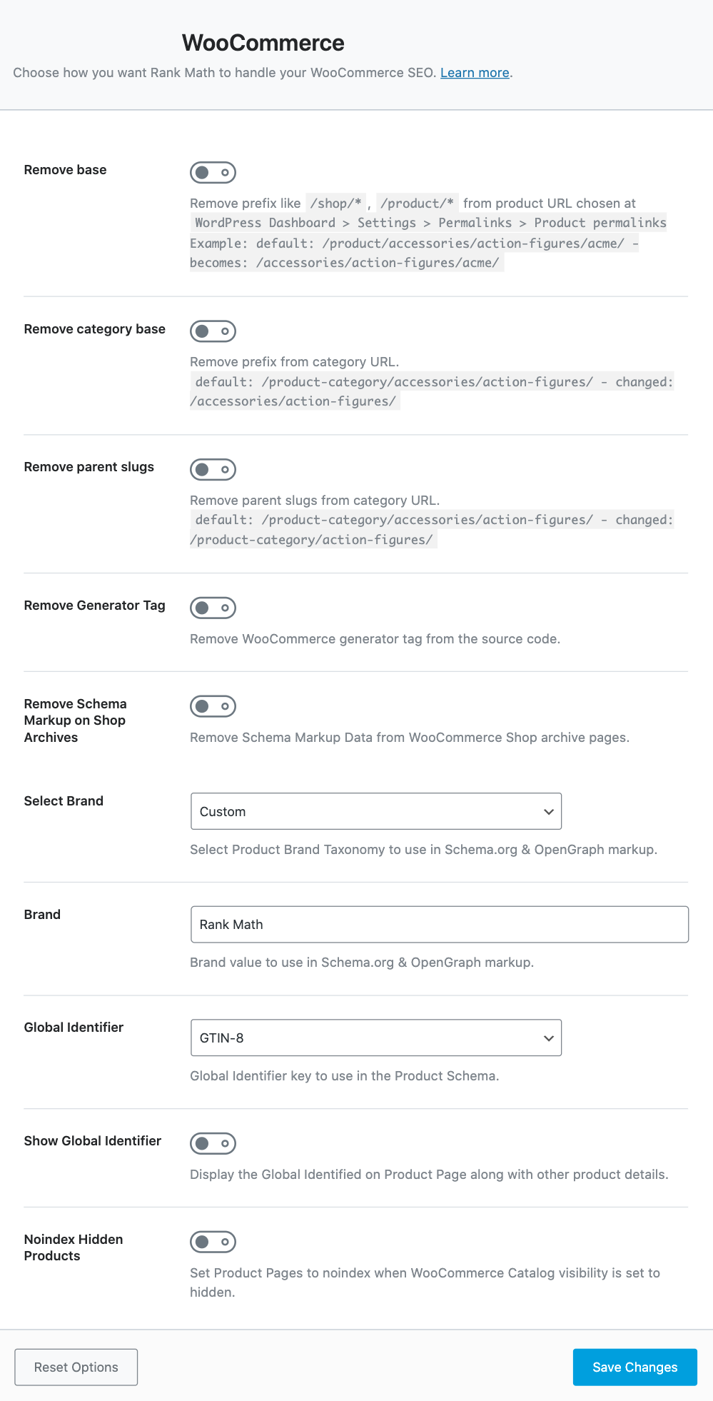 WooCommerce settings - Rank Math PRO